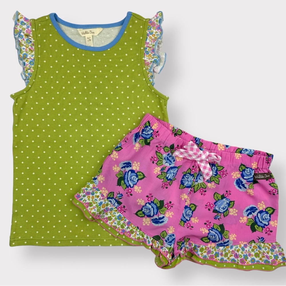 Sz 8 Matilda Jane Polka Dot Ditzy Daisy Tank & Clear Visionary ruffled shorts